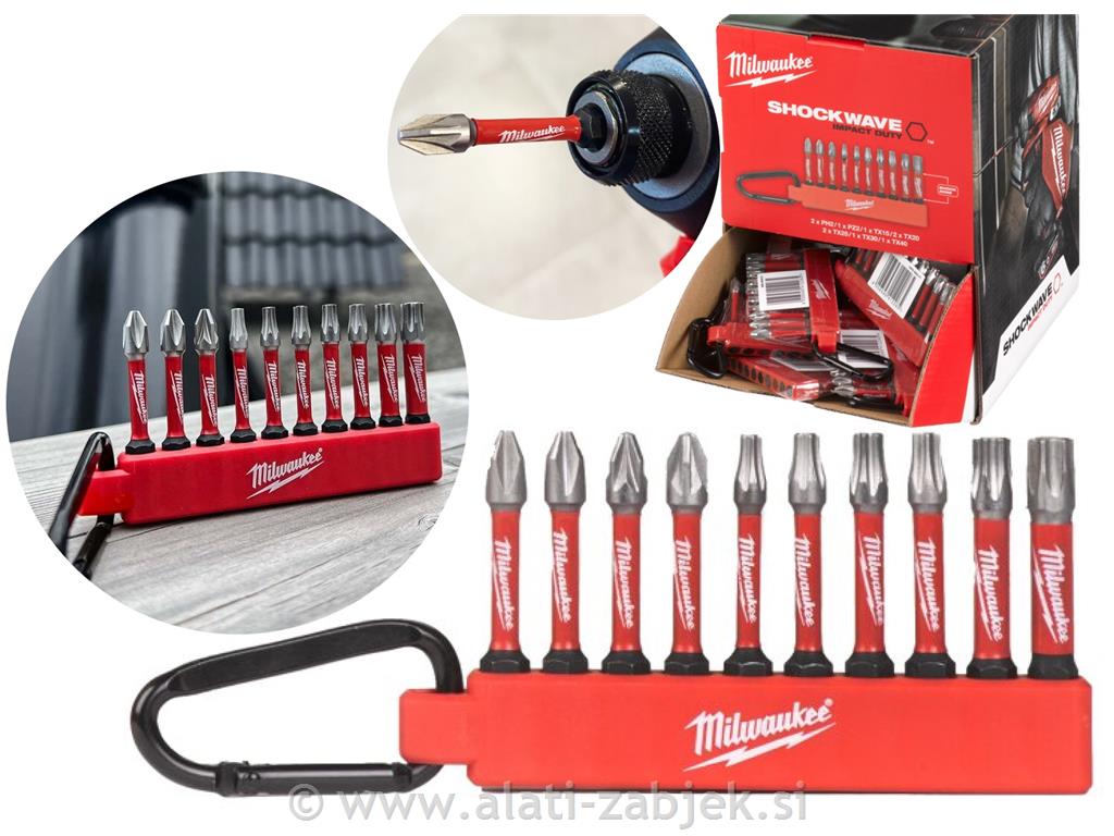 Bit nastavci Shockwave s karabinerom 10kom MILWAUKEE