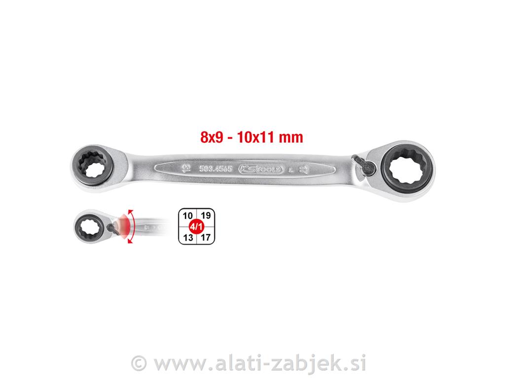 4u1 GEARplus® kpl. otvorenih okastih ključeva s dvostrukom čegrtaljkom, preklopno, 8x9x10x11 KS TOOLS