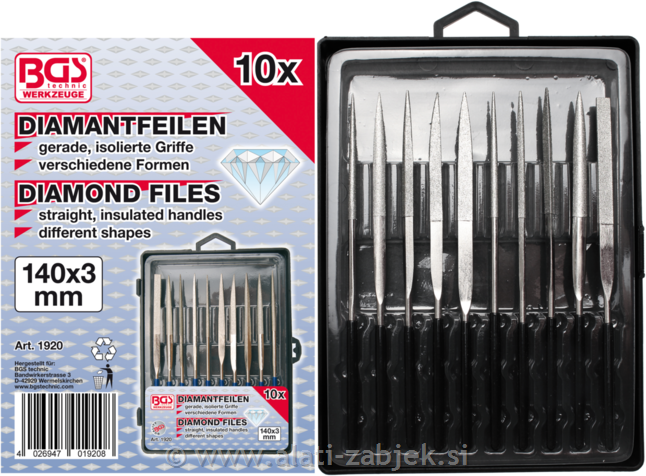 10-dijelni set dijamantnih turpija 140 x3 mm BGS TECHNIC