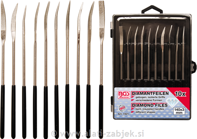 10-dijelni set savijenih dijamantnih turpija 140 x 3 mm BGS TECHNIC