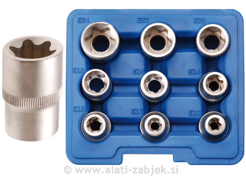 9-dijelni set nasadnih ključeva, E10-E24, 1/2" BGS TECHNIC