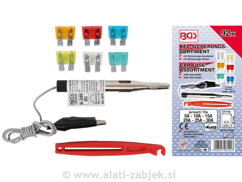 Set automobilskih osigurača + tester BGS TECHNIC