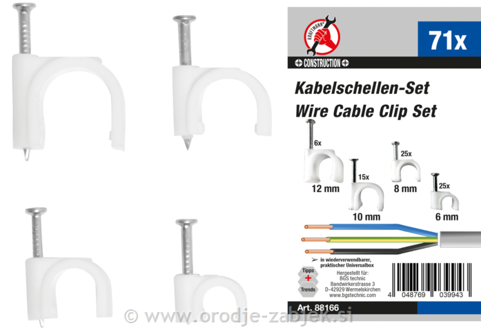 71-dijelni set obujmica za kabele s čavlom 6 - 12 mm BGS TECHNIC