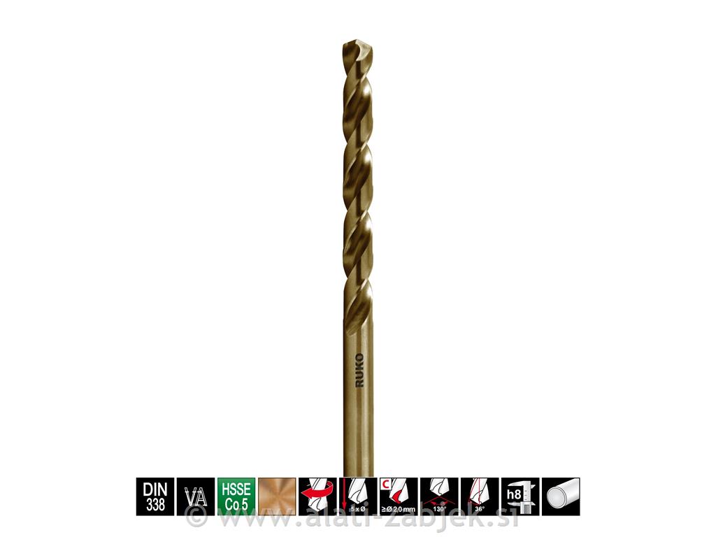 Spiralna svrdla DIN 338 tip VA, HSSE-Co5 RUKO