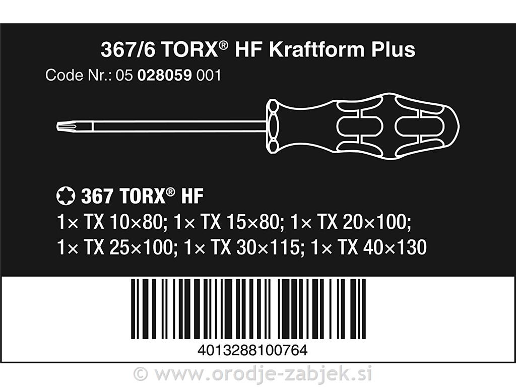 6-dijelni set odvijača 367/6 TORX® HF Kraftform Plus WERA